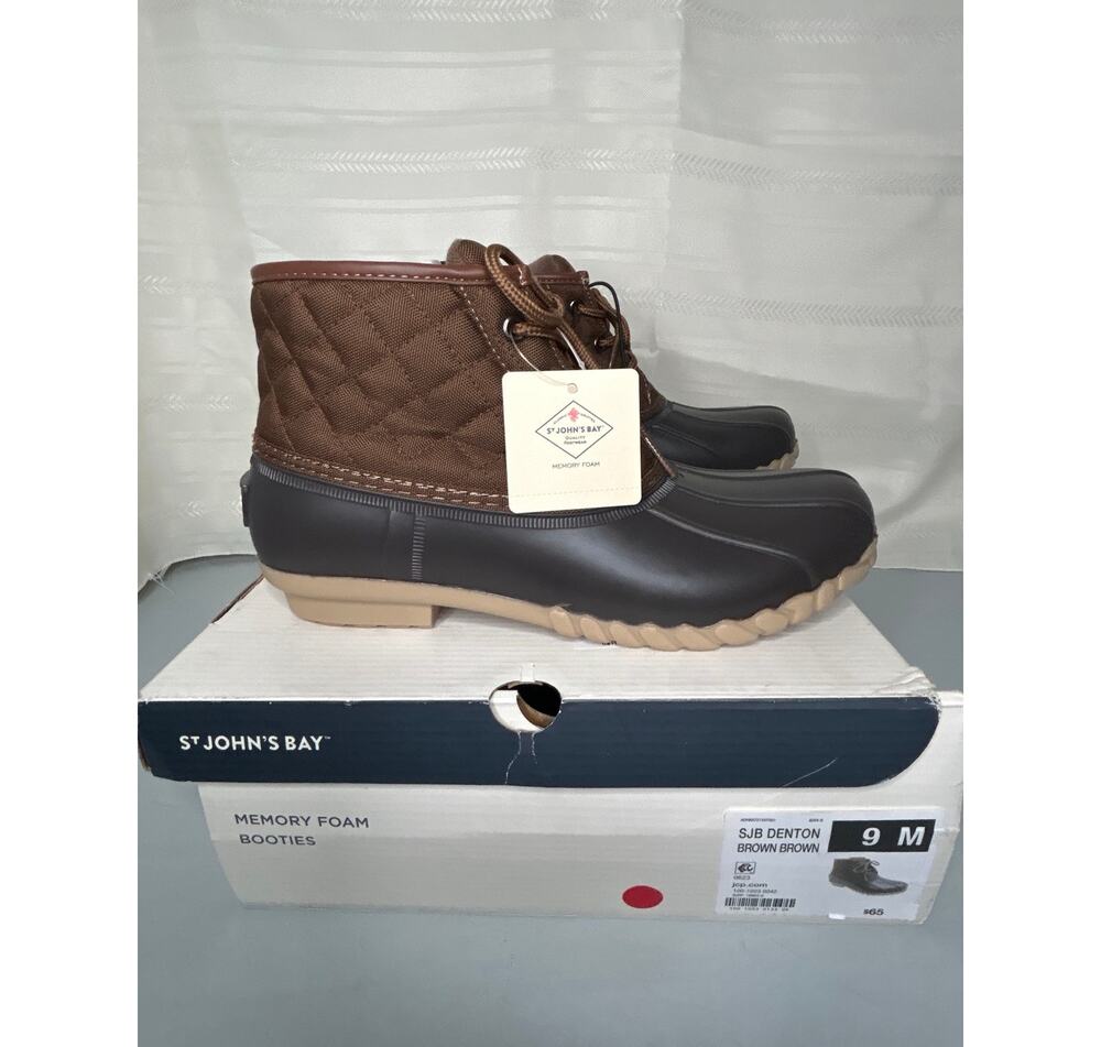 St. John's Bay Denton Duck Rain Boot Brown Size 9 M Waterproof Lace Up Flat